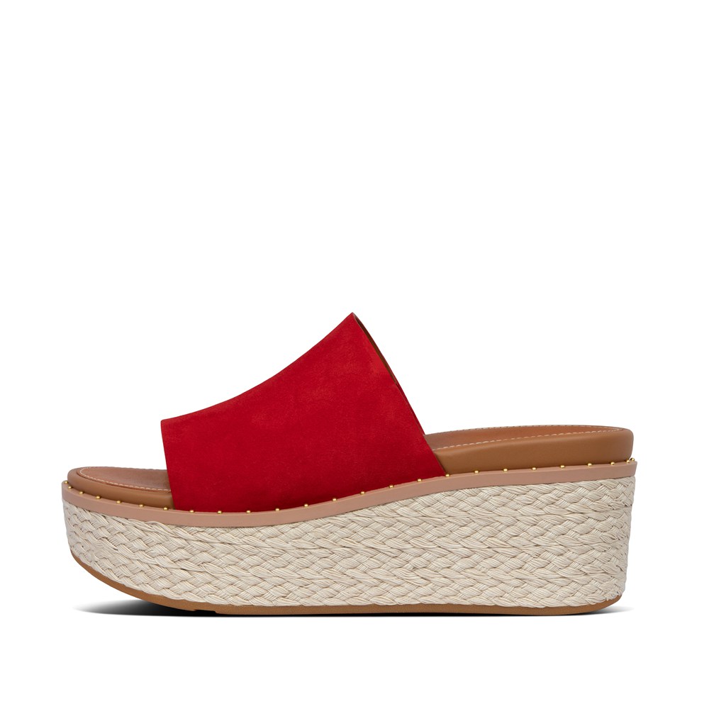 Fitflop Womens Wedge - Eloise Espadrille Suede Slides - Red - 241-XMIVUC